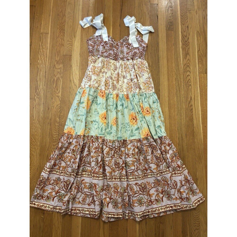 Free People Bluebell Lilac Floral Maxi Dress Bow Tie Strap Size XL Tiered - Picture 8 of 8